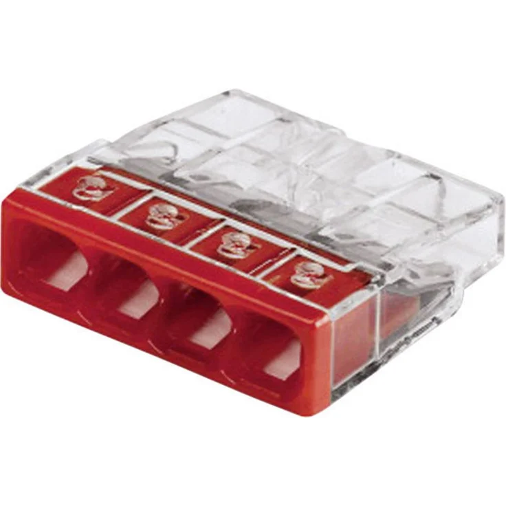 WAGO 2273-204 Dosenklemme flexibel, 4-polig, Leiterquerschnitt 0,5-2,5 mm², transparent, rot, 20 Stück