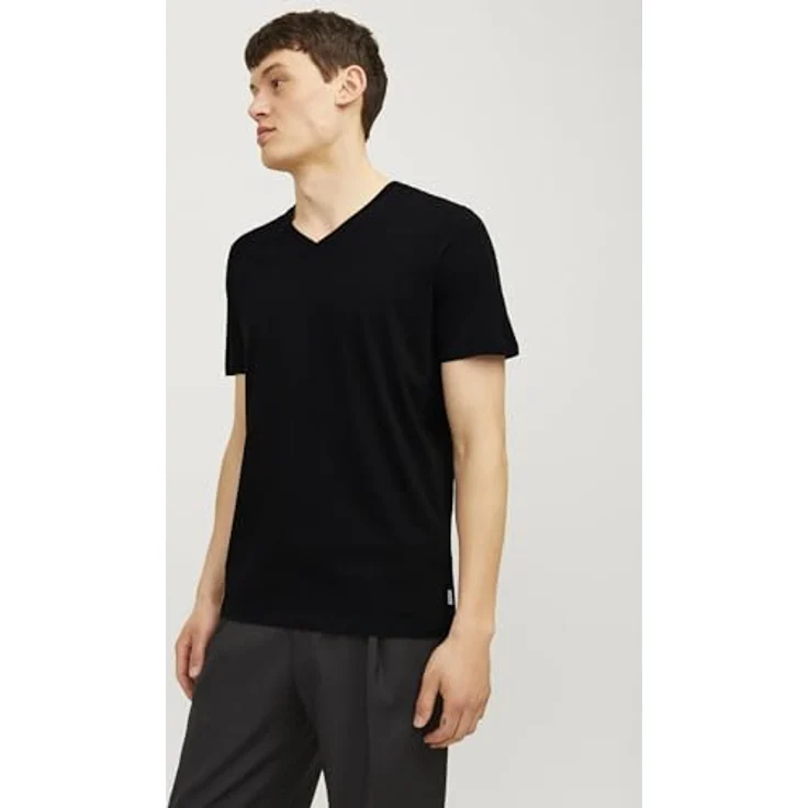 Jack & Jones Basic V-Shirt für Herren, schwarzes Arbeitsshirt aus hochwertigem Jerseystoff, Größe XL – Bild 7
