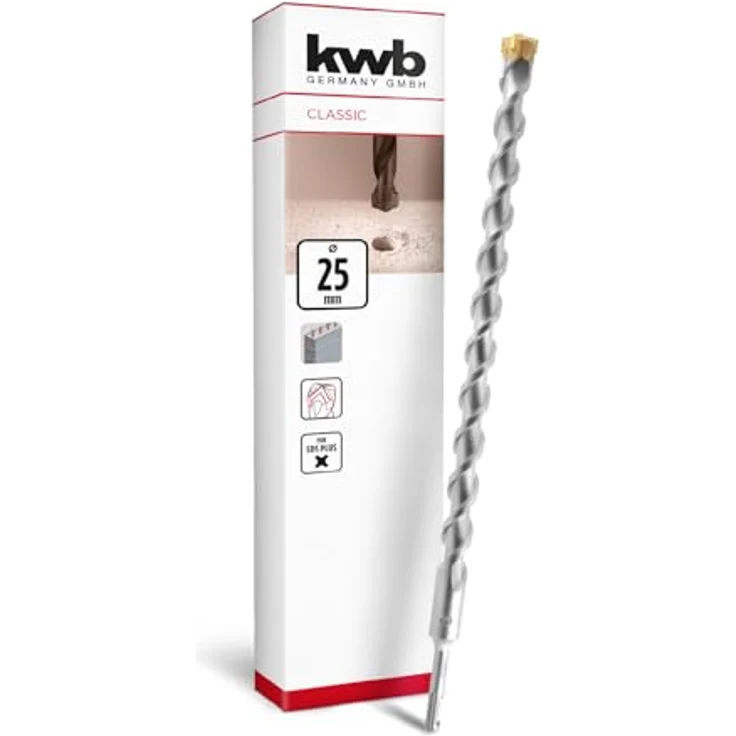 kwb SDS Plus Hammerbohrer, Ø 25 mm x 460/400 mm, mit 4X-Hartmetallschneide für armierten Beton und Mauerwerk – Bild 1