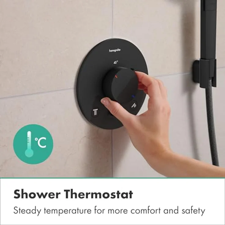 hansgrohe Ecostat Comfort S Badarmatur, eingebauter thermostatischer Mischer für 2 Verbraucher, matte Schwarz-Optik, mit SafetyStop-Funktion und minimalistischem Design – Bild 8