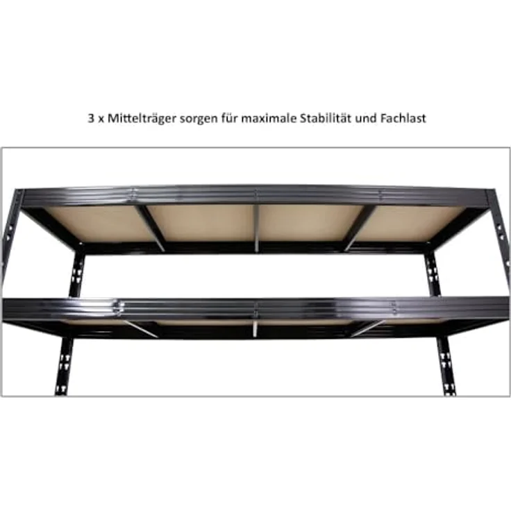 PROREGAL Rhino EXTRA BREIT, Schwerlastregal schwarz mit 500 kg Fachlast, HxBxT 200x200x60cm, 4 höhenverstellbare 16mm Spanplatten-Ebenen, robustes Garagen- und Lagerregal – Bild 4