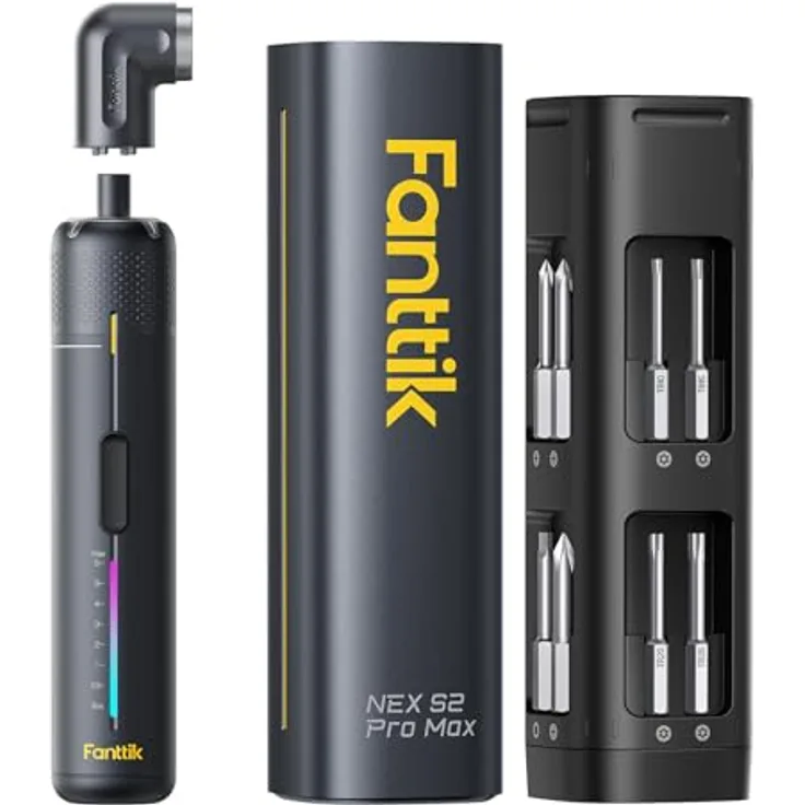 Fanttik NEX S2 Pro Max Akku-Schrauber, 0,5 - 6 Nm Drehmoment, kompaktes Design in Schwarz, inkl. Bitset und Schutzetui