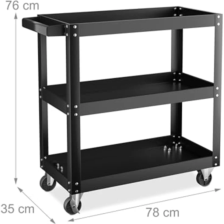 Relaxdays Werkstattwagen mit 3 Ebene, Stahl, max. Traglast: 100 kg, Schwarz – Bild 4