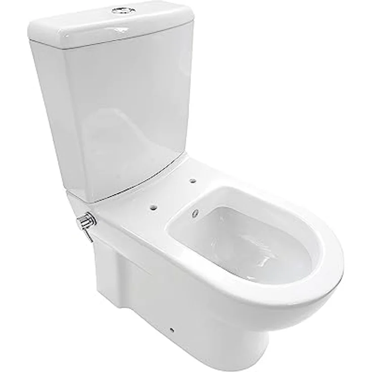 Belvit Stand-WC Dusch/Taharet Kombination, Komplett-Set mit Spülkasten, Softclose-Deckel, integrierte Mischarmatur, wahlweise Wand- oder Bodenabgang, leiser Spülvorgang, Weiß – Bild 5