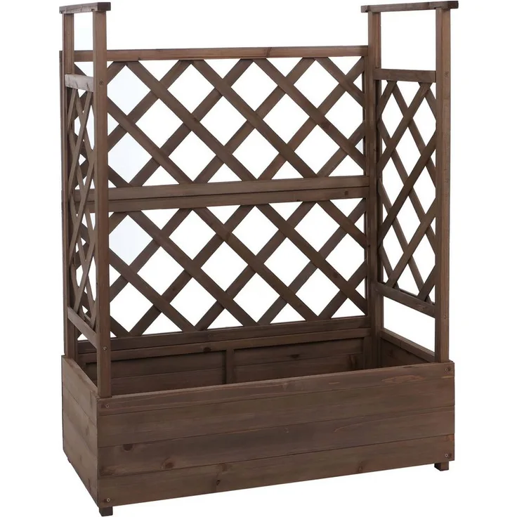 MCW Hochbeet MCW-P67, Pflanzkasten aus Tannenholz mit integriertem Spalier für Kletterpflanzen, natürliche Maserung