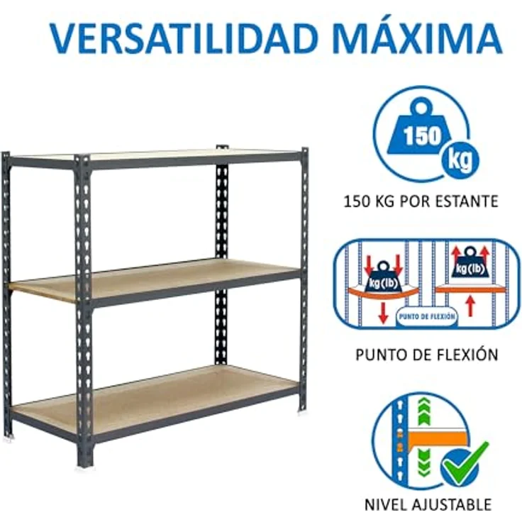 Simonrack Simonclick Metallregal Maderclick, 3 Böden, Traglast 150 kg pro Boden, H 100 x B 90 x T 40 cm, Stecksystem, Grau – Bild 4