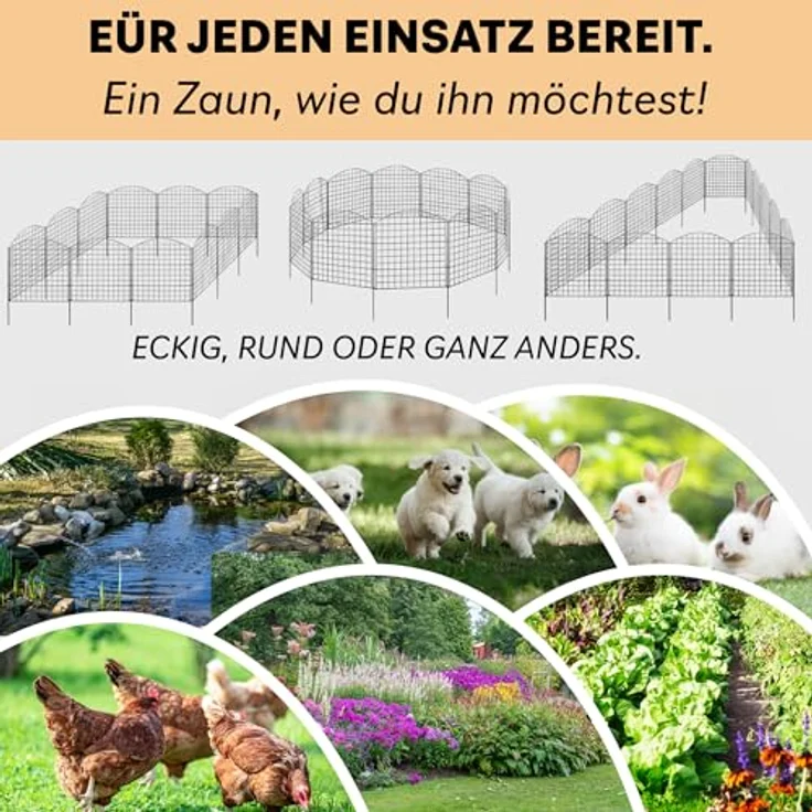 V2Aox Zaun Steckzaun für Garten und Teich, 18 Elemente, 78 cm hoch, schwarzer Metall Hundezaun mit 6 x 6 cm Maschenweite – Bild 4