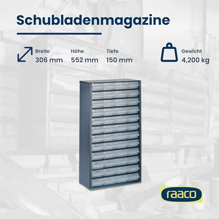 Raaco Kleinteilemagazin C12-48, 48 Schubladen, Tragkraft 39.6 kg, 15 x 30.6 x 55.2 cm, Wandmontage, für Werkstatt Ordnungssystem – Bild 4
