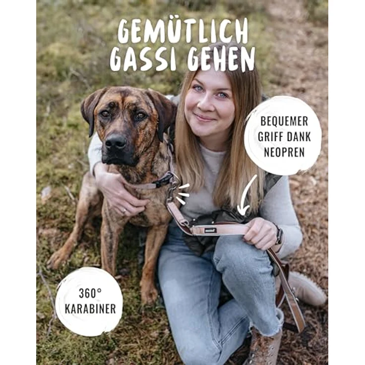 Rudelkönig Führleine Paola, 2,30m verstellbare Hundeleine für mittelgroße & große Hunde, reflexionseffekt in Rose, robust und reißfest, gepolstert aus Neopren & Nylon – Bild 5