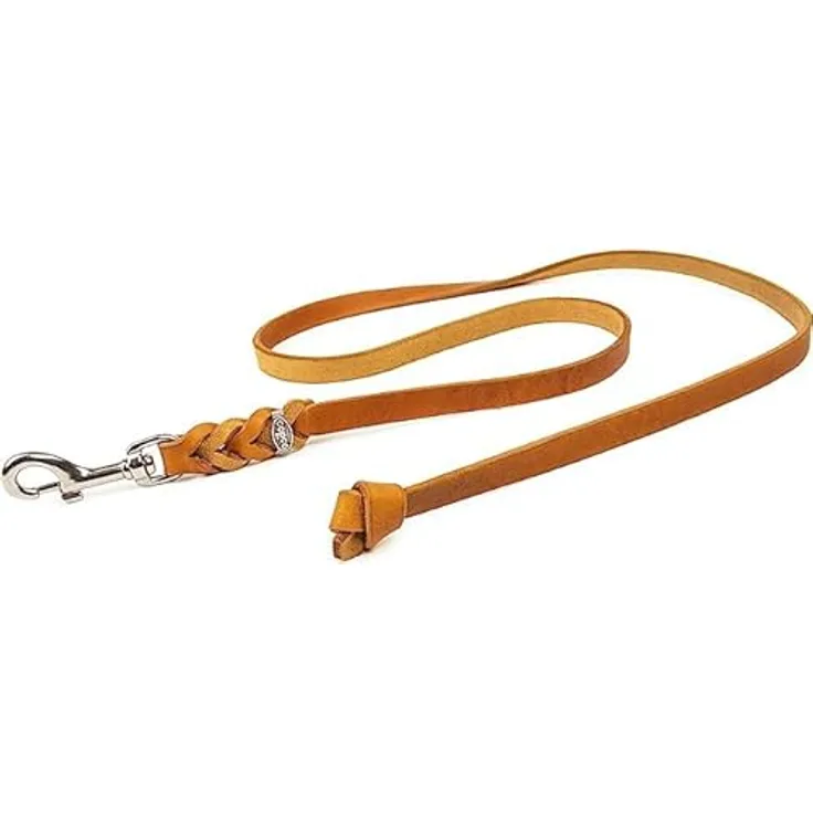 CopcoPet Hundeleine Cognac, geflochtene Fettlederleine aus Premium Rindsleder, ohne Handschlaufe, mit Chromkarabiner, 1m x 8mm, handgefertigt in Deutschland