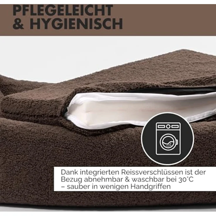 PAW WOW Sven Orthopädisches Hundebett, Teddy-Stoff, waschbar, braun, 80x60cm für kleine, mittelgroße und große Hunde – Bild 4