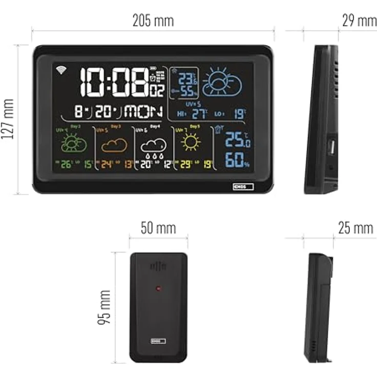 Emos GoSmart Wetterstation E8610, Drahtlose WiFi Wetterstation mit Farbdisplay, LED-Hintergrundbeleuchtung und Sensorunterstützung – Bild 7
