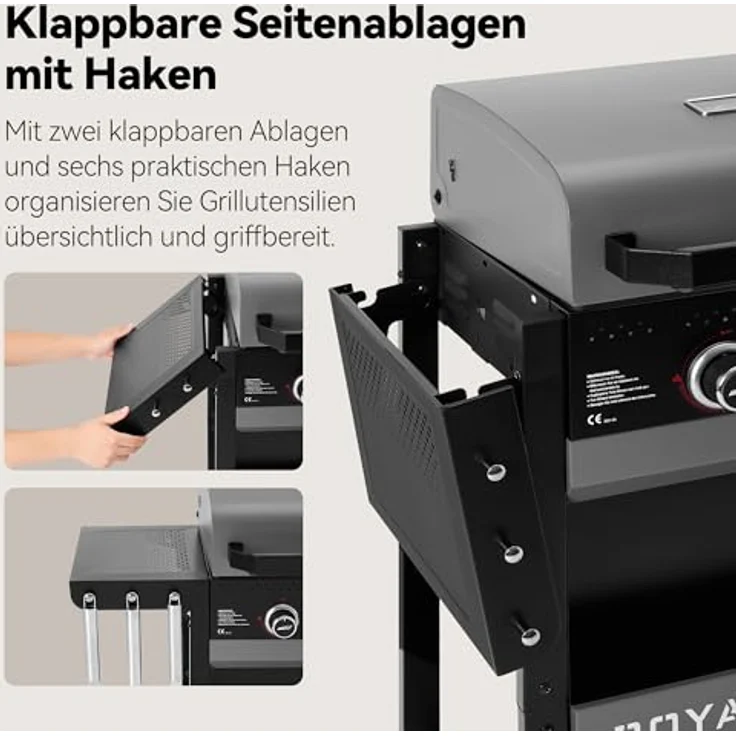 Royal Gourmet 2-Brenner Gasgrill, 5 kW Grillwagen mit klappbaren Seitenablagen, Ablagekorb und Thermometer für Balkon, Terrasse, Garten und Camping – Bild 5