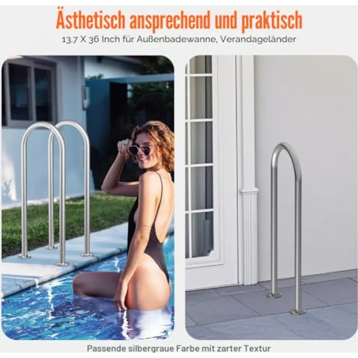 VEVOR Pool-Handlauf, Aluminium Pooleinstieg mit Grundplatte, 400 x 90 x 915 mm, benutzerfreundliche Einstieghilfe für Innen-/Außenpools, silbergrau – Bild 6