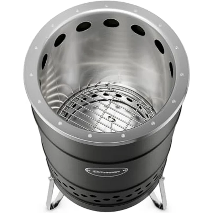 Petromax Feuertonne Pyron Black | Raucharmes Feuer mit Sekundärverbrennung aus Edelstahl, inkl. Ascheschale & Standbeinen, erweiterbar zur Plancha für Garten & Terrasse – Bild 3