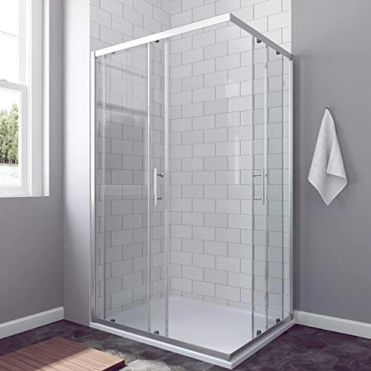 AQUABATOS Schiebetür Duschabtrennung 160 x 185 cm, Klarglas aus Sicherheitsglas (5/6mm), für Nischenmontage, inklusive Montagezubehör – Bild 2
