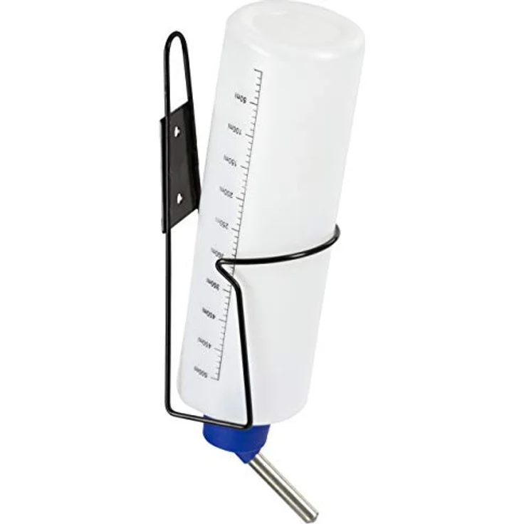 Kerbl Pet 81766 Trinkflasche mit Halter aus Metall, 500 ml - Passend für alle Nagerställe, Doppelkugeltechnik – Bild 1