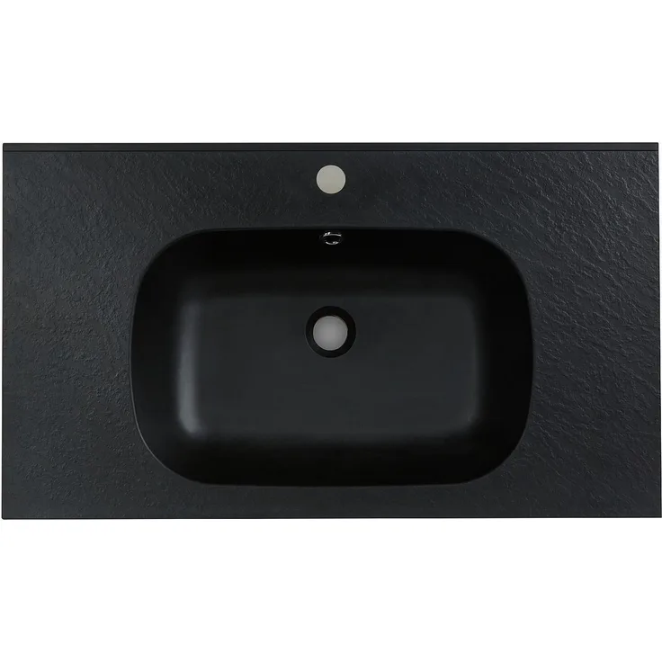 Vente-unique Waschbecken OKIWA Hars, schwarz, 80 x 46 cm, matte Oberfläche, Einbau ohne Überlauf
