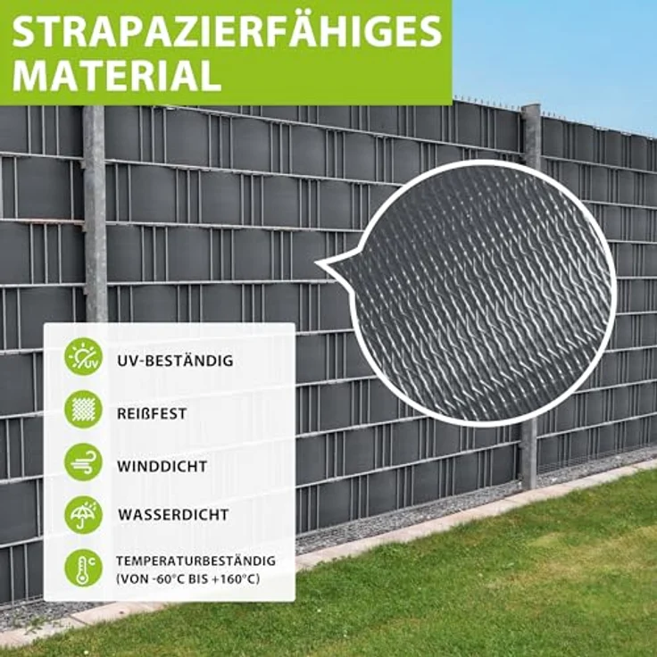 JAROLIFT PVC Sichtschutzstreifen 40m inkl. Befestigungsclips für Zäune, anthrazit – Bild 3