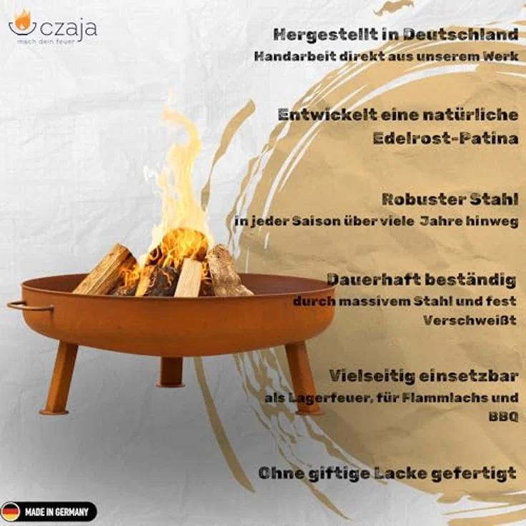 Czaja Feuerschale Bonn Ø 80 cm - Stabile Feuerstelle aus gebeiztem Stahl, rustikales Design, ohne Wasserablaufbohrung – Bild 3