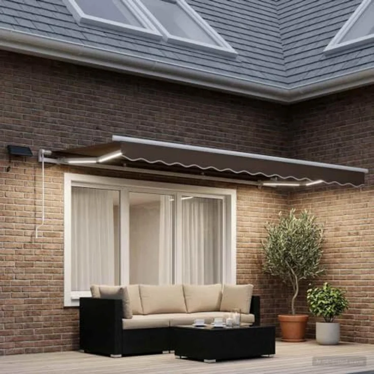 vidaXL Ausziehbare Markise Taupe 350 x 250 cm, UV-beständiges Gewebe mit Aluminiumrahmen, solarbetriebene LEDs – Bild 2