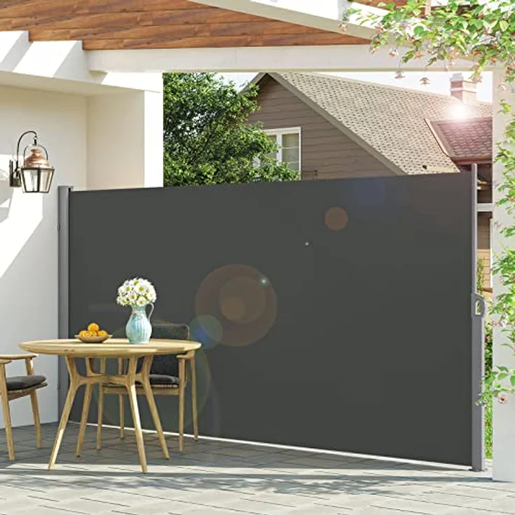 LARMNEE Seitenmarkise EGY164TBP02, ausziehbar 160 x 400 cm, rostbeständig, Blickdicht, Wind- und Sonnenschutz, Dunkelgrau für Balkon, Terrasse, Garten – Bild 3