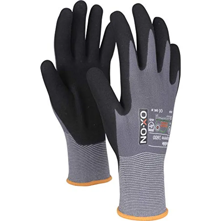 OX-On Flex170.69 Arbeitshandschuh G.9 1702204, Feinstrick mit gerauter Nitrilbeschichtung, Oeko-Tex-zertifiziert, schwarz