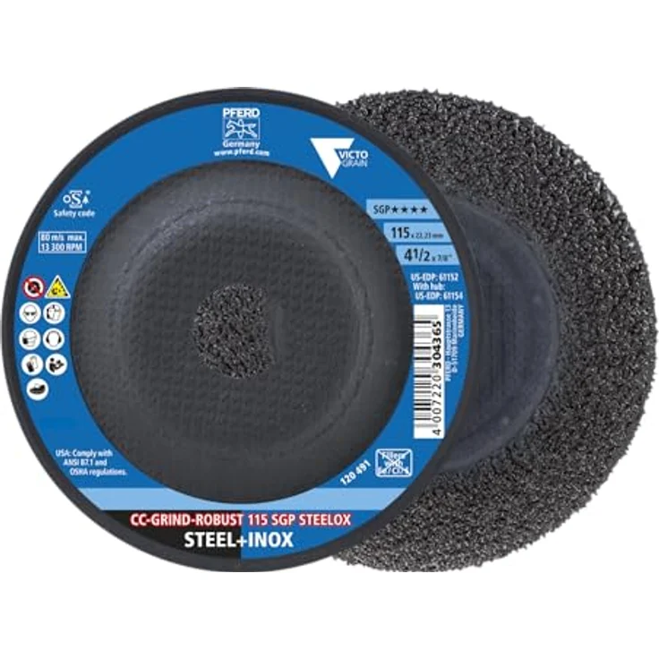 PFERD CC-GRIND-ROBUST 115 SGP STEELOX Schleifscheibe, Durchmesser 115mm, Bohrungs-Ø 22.23mm, robuste Leistung, langlebige Ceramic Material, ergonomische Anwendung – Bild 1