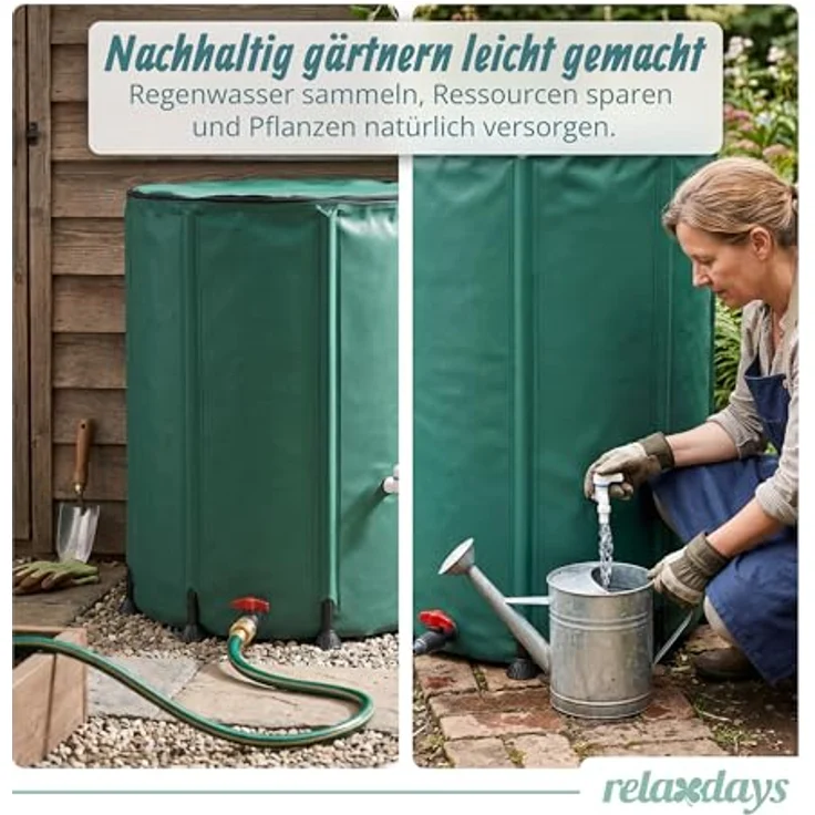 relaxdays Faltbare Regentonne 250l, grün, robuster Wasserspeicher mit Reißverschlussdeckel und zwei Anschlussmöglichkeiten – Bild 6