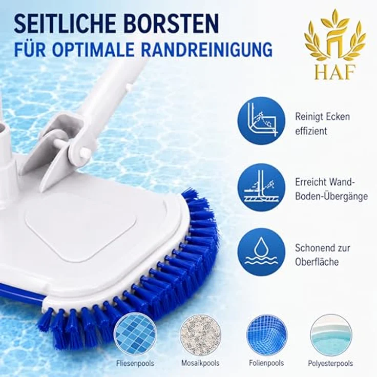 HAF Poolsauger Bodensauger DeLuxe mit dreifach Bürstendesign und 32/38mm Schlauchanschluss für Einbau- & Aufstellpools – Bild 4