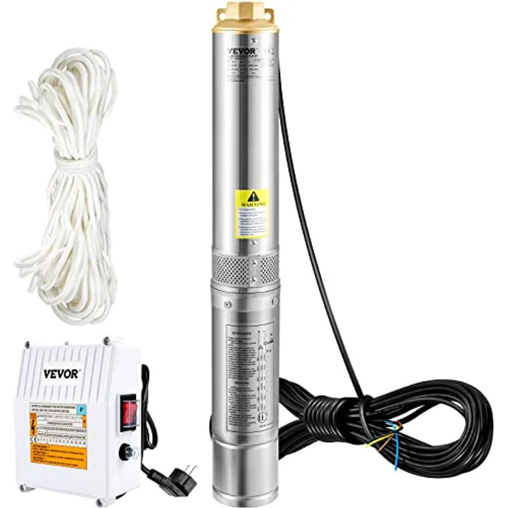 VEVOR 4" Tiefbrunnenpumpe 370W Brunnenpumpe 110L/min Tauchpumpe max. Förderhöhe 44m Rohrpumpe 230V 50Hz Sandpumpe Edelstahl Wasserpumpe 0-40℃ Pumpe Ideal zum Bewässern Wasser-Versorgen Entwässern – Bild 1