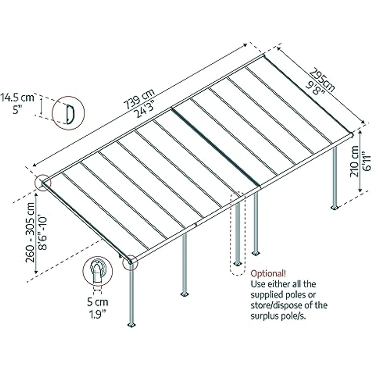 Canopia by Palram Terrassenüberdachung Alu Sierra, robuste Pergola mit Polycarbonat Hohlkammerplatten, 739 x 295 cm, grau – Bild 2
