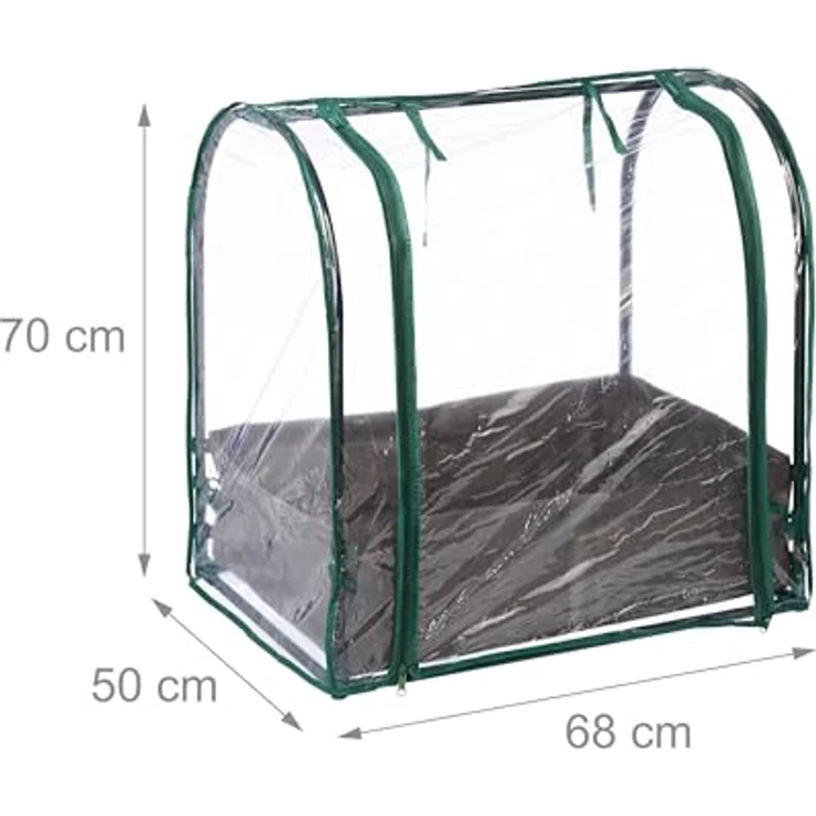 Relaxdays Frühbeet, Pflanzsack, HBT: 70x68x50 cm, PVC-Folie, Stahl, Tür mit Reißverschluss, Anzucht, grün/transparent – Bild 4