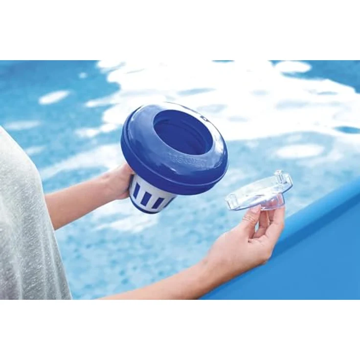Bestway Flowclear Dosierschwimmer, 16,5 cm Ø, Blau Weiß, für Tabletten bis Ø 7,6 cm, präzise Dosierfunktion für kristallklares Poolwasser – Bild 4