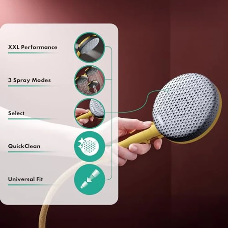 hansgrohe Raindance Alive Select S, Duschbrause mit 3 Strahlarten, Anti-Kalk und AirPower-Technologie, polished gold und Graphit – Bild 2