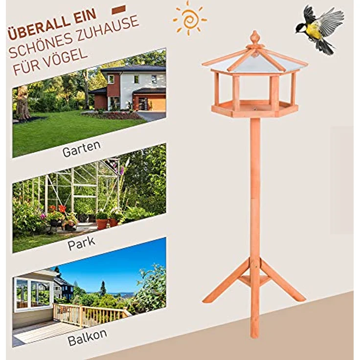 PawHut Vogelhaus Vogelvilla Futterhaus Vogelhäuschen mit Ständer und Zinkdach 110x40x40 cm – Bild 4