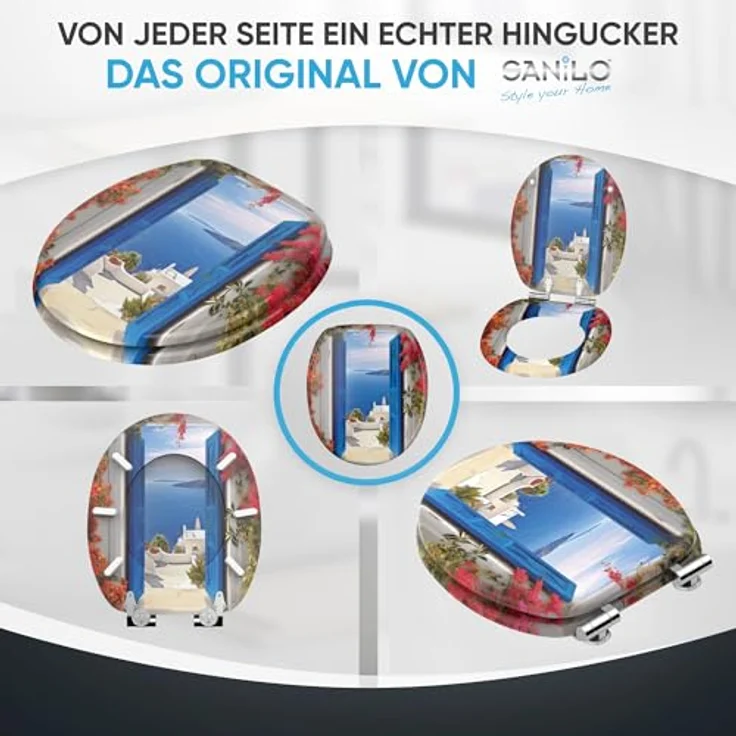 SANILO WC Sitz mit Absenkautomatik Greece, stabiler Toilettendeckel aus Holz, antibakterielle Oberfläche, passend für alle WC-Becken – Bild 7