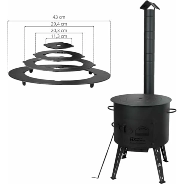 4BIG.fun Ø40 Uchag, 2mm Stahl Feuerofen mit Abzugsrohr und Adapter-Ringen, ideal für Camping und Außenküche – Bild 5