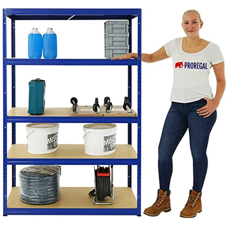Proregal Schwerlastregal Mega Deal Big Elephant M, H180 x B120 x T60 cm, Traglast 250 kg pro Boden, 5 höhenverstellbare Böden, Blau – Bild 7