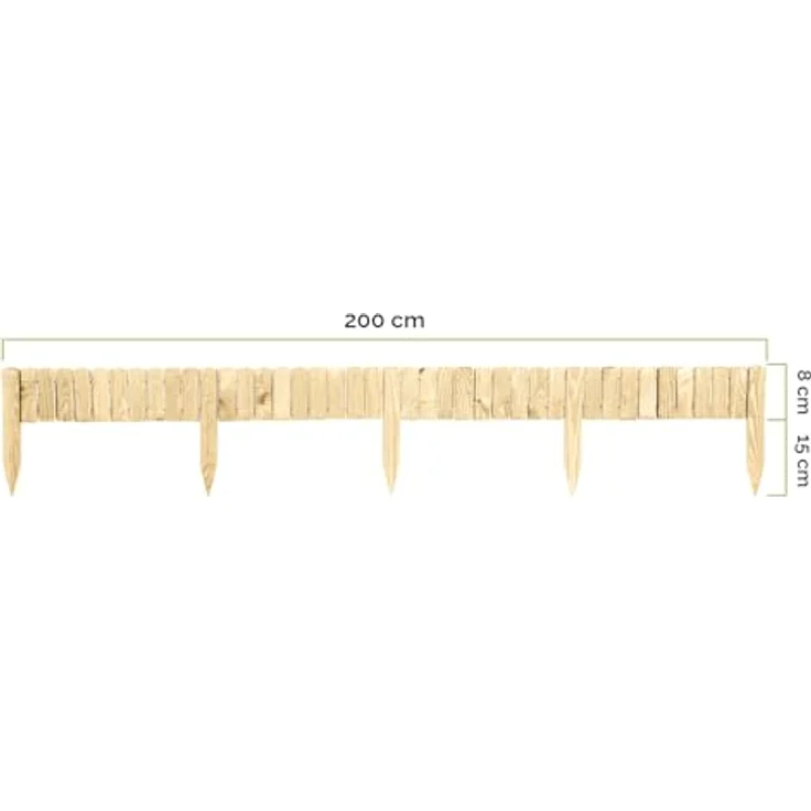 Garronda Beeteinfassung Holz Rollzaun Gartenzaun Flexibler Rollborder Rasenkante Palisade Umzäunung für Garten Länge: 200 cm GD-0046 (Natural, Nicht imprägniert, Höhe: 8 cm) – Bild 5