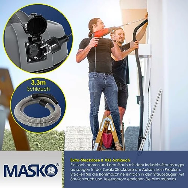 MASKO® 6IN1 Industriestaubsauger 2300W + Steckdose | Trocken- & Nasssaugen, Blasfunktion, beutellos, Grau – Bild 4