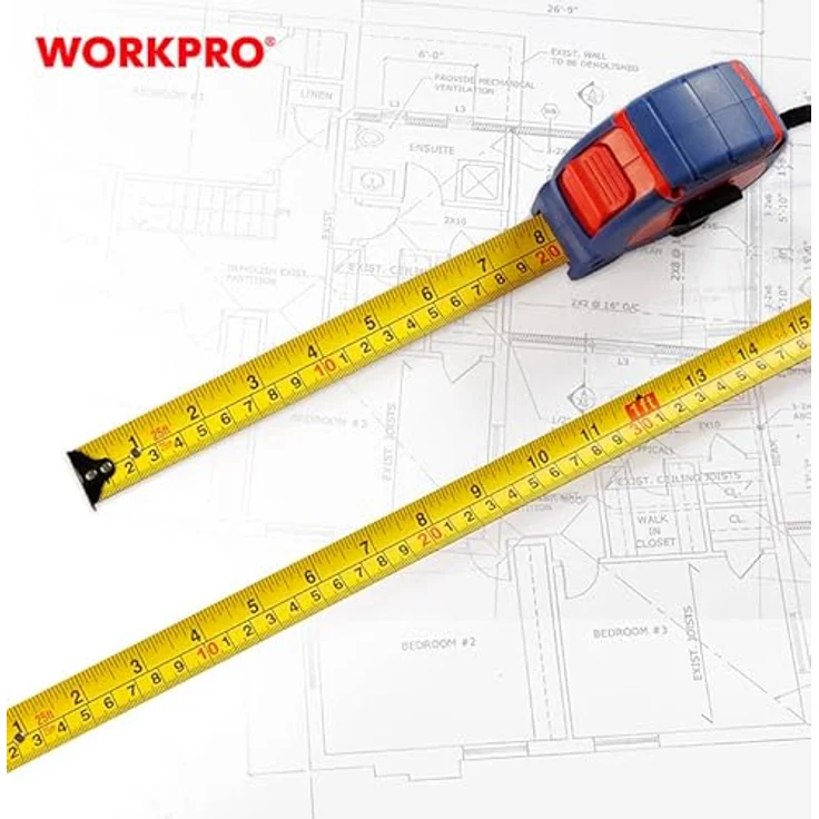 WORKPRO WP261010, 7,5 m x 25 mm nylonummanteltes gelbes Stahlbandmaß, langlebig und hochflexibel – Bild 5