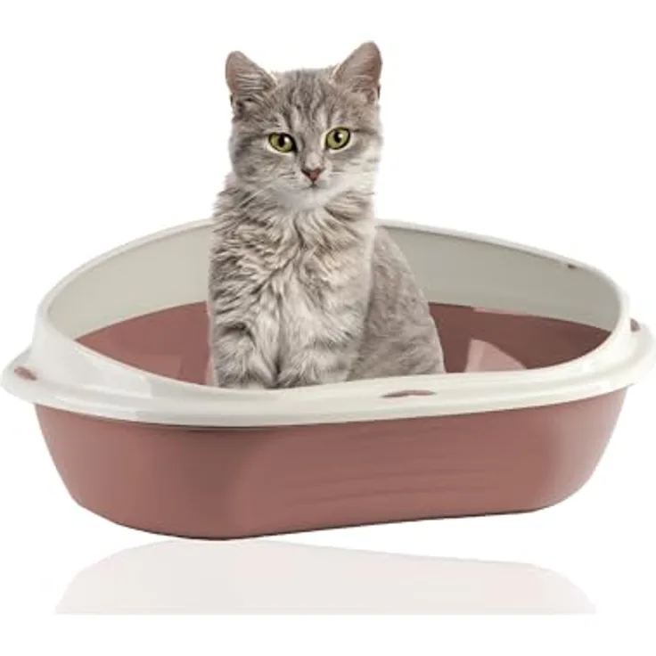 Rohrschneider® Eckiges Katzenklo | Katzentoilette für große Katzen | Katzenklo mit hohem Rand | platzsparende Ecktoilette Katze | Katzenklo in modernen Design | Katzentoilette groß (Rosa)