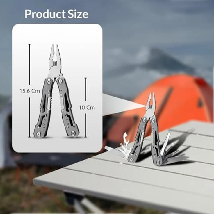 LEVADA PLUS Multitool 14-in-1, kompaktes Edelstahl-Multifunktionswerkzeug mit Zange, Messer, Schraubendreher, Flaschenöffner und Nylonetui für Camping und Outdoor-Aktivitäten – Bild 2