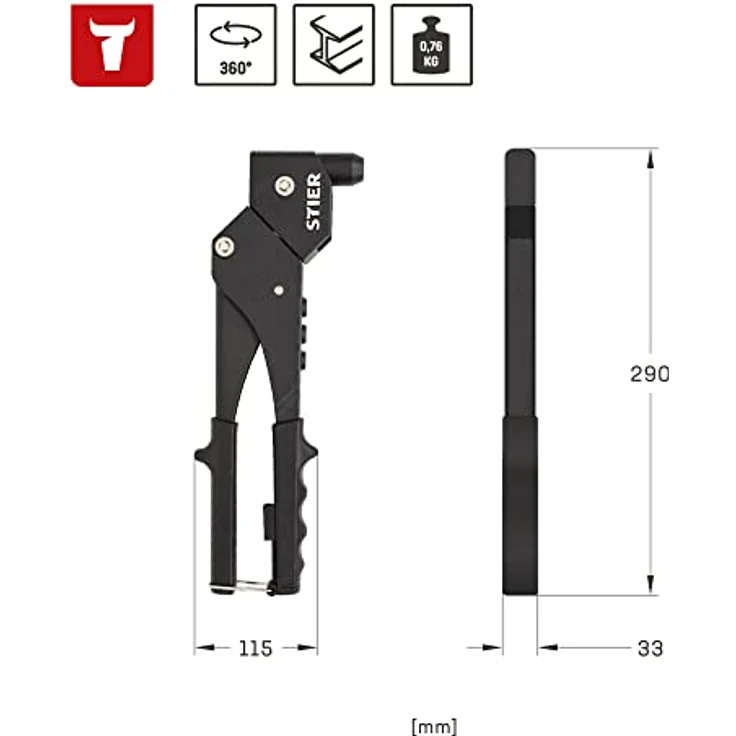 STIER Blindnieten-Satz Premium, mit 360°-Handnietzange, 500 Blindnieten, 501-teilig, Chrom-Vanadium-Stahl – Bild 3