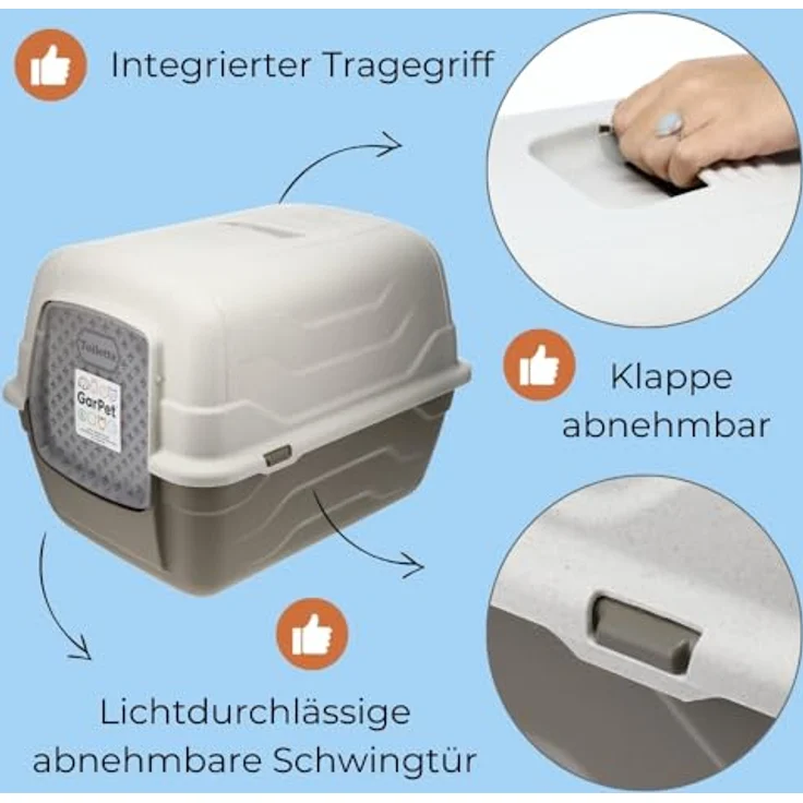 2X Katzenklo mit Deckel Schaufel Aktivkohlefilter - Haube kippbar - große XXL Katzentoilette Katzen WC Klo Doppelpack Sparpaket – Bild 3