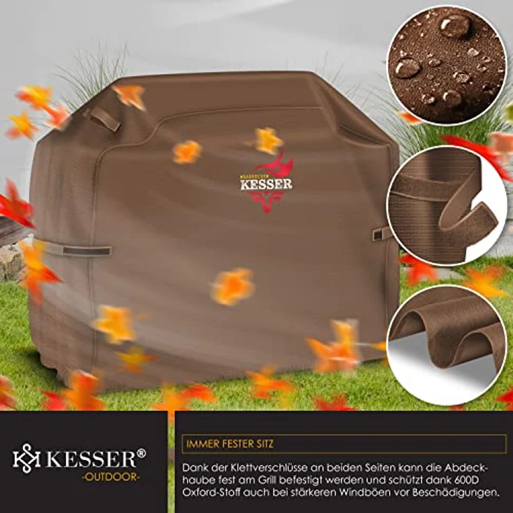 KESSER Premium BBQ Grillabdeckung Gasgrill Grillhaube Abdeckung Wetterfest - für Weber, Brinkmann, Char Broil Grill Abdeckhaube Schutzhülle 600D Oxford- Gewebe Reißfest Braun, 147 x 61 x 122 cm (BxTxH) – Bild 5