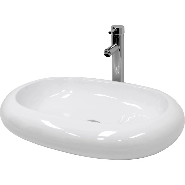 ECD Germany Waschbecken Waschtisch, 63x42x12 cm, weiß, mit Ablaufgarnitur ohne Überlauf und Push-Open-Technologie