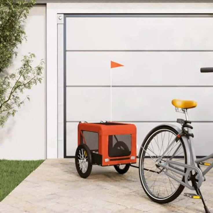 vidaXL Hunde-Transportbox Fahrradanhänger Orange und Schwarz Oxford-Gewebe Eisen, 45 kg Tragfähigkeit – Bild 2