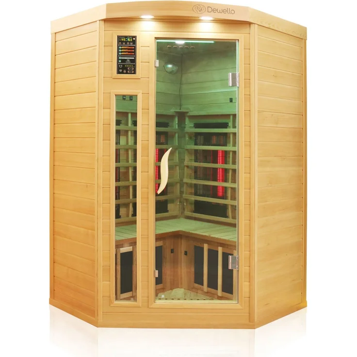 Dewello Infrarotkabine Infrarotsauna LAKEFIELD PRO Hemlock-Zeder 120cm x 120cm inkl. Vollspektrumstrahler, Bodenstrahler – Bild 4